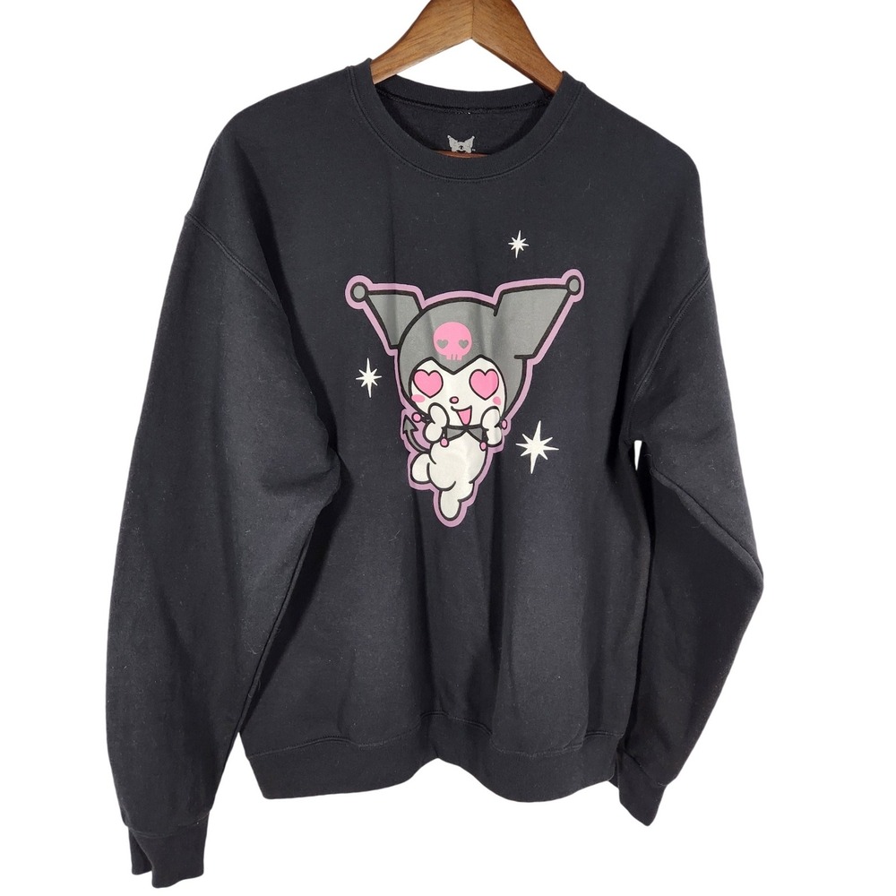 Kuromi Sanrio Heart Eyes Black Crew Neck Sweatshirt Size Large